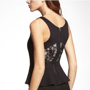Express Ponte Knit Lace Back Peplum Sleeveless Top
